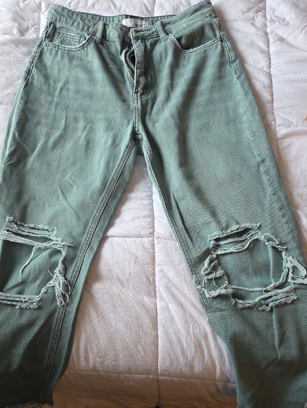 Women's Distressed Green Jeans - Classic Fit